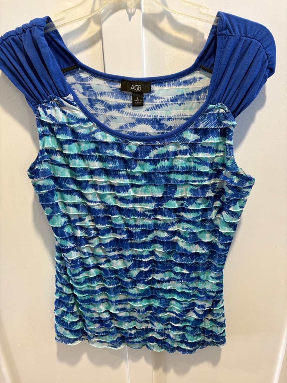 AGB Blue & Aqua Layered Ruffle Short Sleeve Top